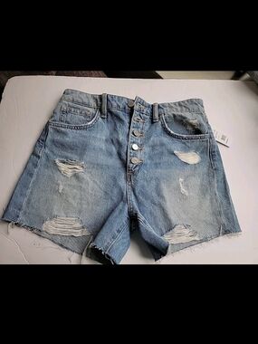 Joe's Jeans Kinsley Light Blue Distressed Button-Fly Denim Shorts $148